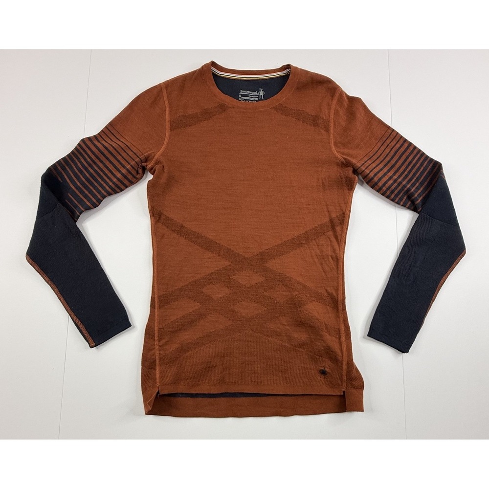 Smartwool Intraknit Merino Crewneck Thermal Baselayer Rust Orange Blue Mens M